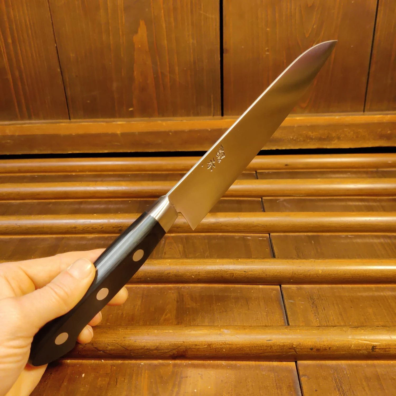 Ashi Hamono Ginga 180mm Santoku Swedish Stainless Western Handle With Saya - Image 12