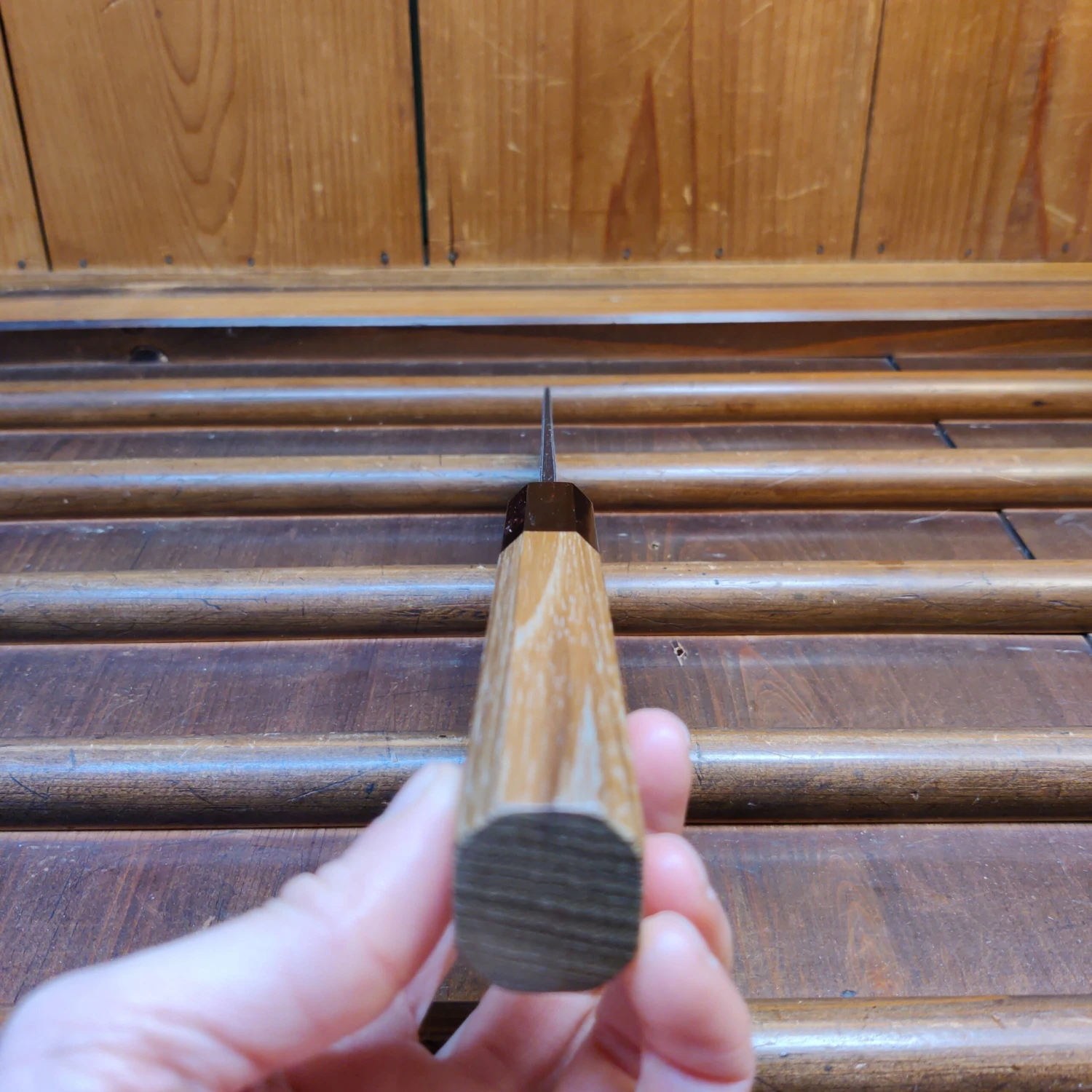 Kumokage 150mm Honesuki Aogami 2 Kurouchi Carbon Damascus Teak Horn - Image 3