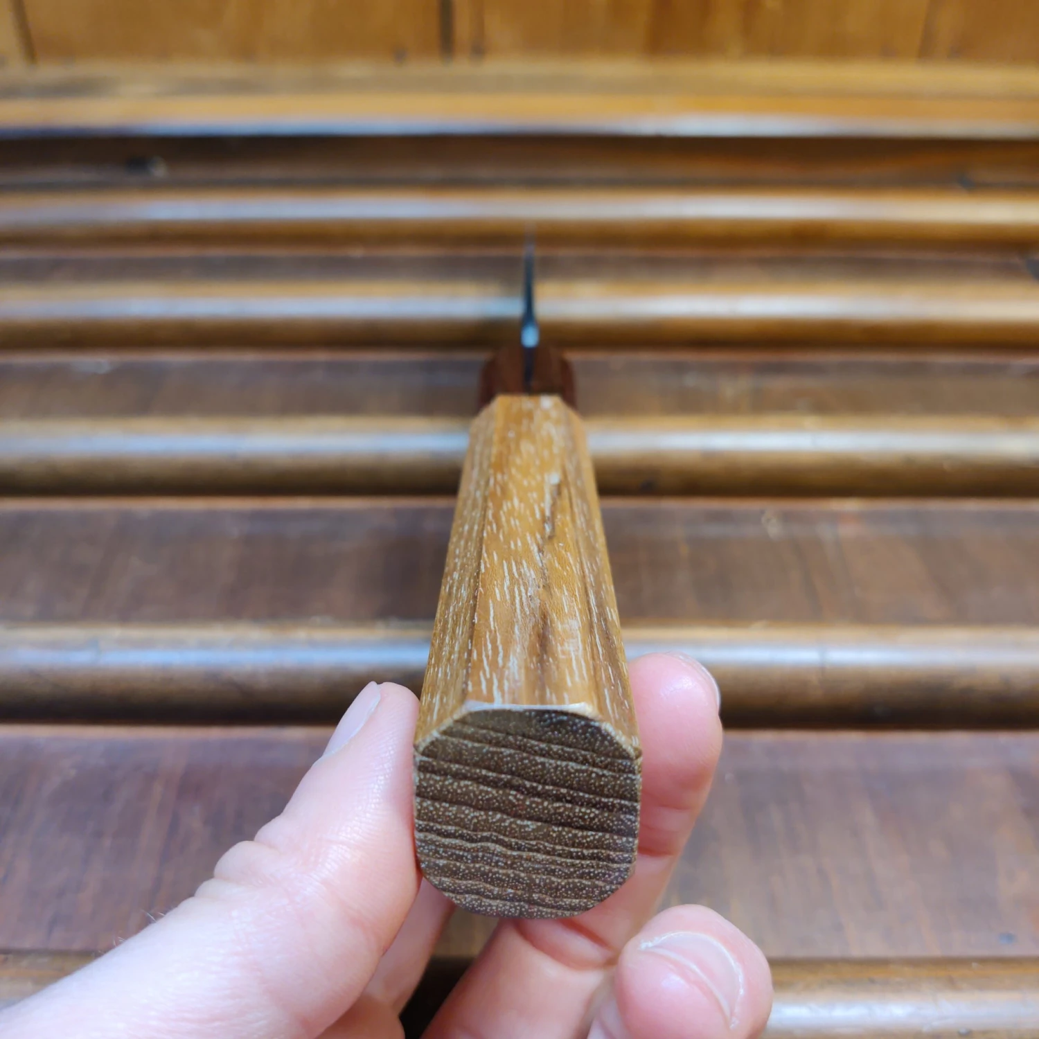 Kumokage 150mm Honesuki Aogami 2 Kurouchi Carbon Damascus Teak Horn - Image 7