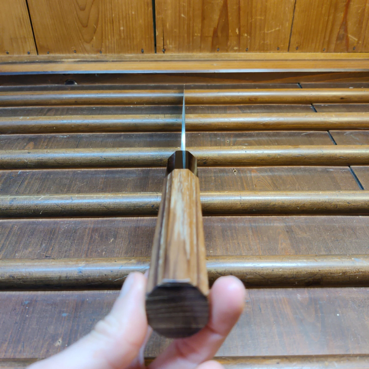 Yoshikane Hamono 240mm Kiritsuke Gyuto SKD Nashiji Teak Handle - Image 5