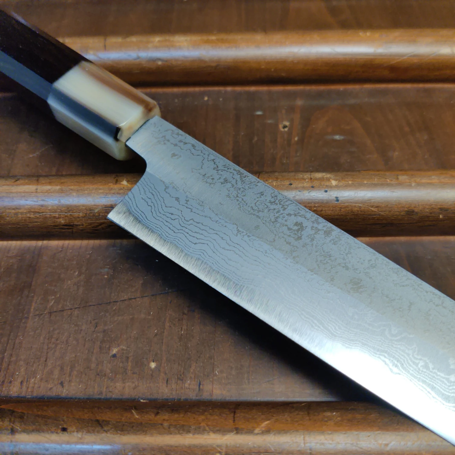 Yoshikazu Tanaka 240mm Sujihiki Shirogami 1 Damascus Ebony - Image 2