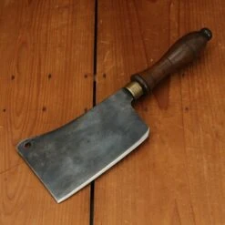 Vintage Antique 6" Cleaver Carbon 'Cast Steel No 1' Turned Handle Brass Ferrule - English?