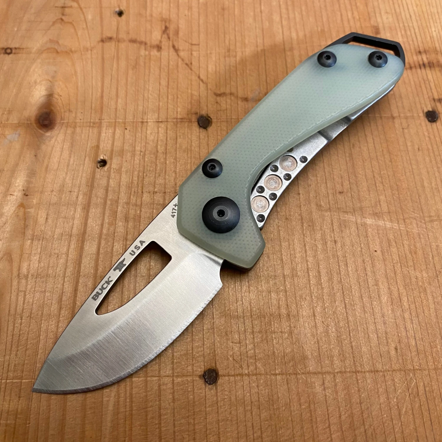 Buck Knives Buck 417 Budgie Frame Lock - Green Natural G10