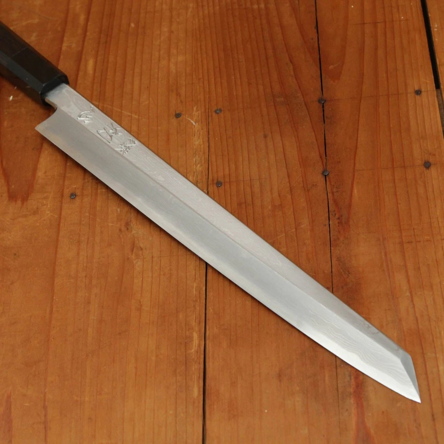 Hatsukokuro Nakagawa 300mm Kiritsuke Yanagi Aogami 1 Damascus Black Buffalo Horn - Image 2