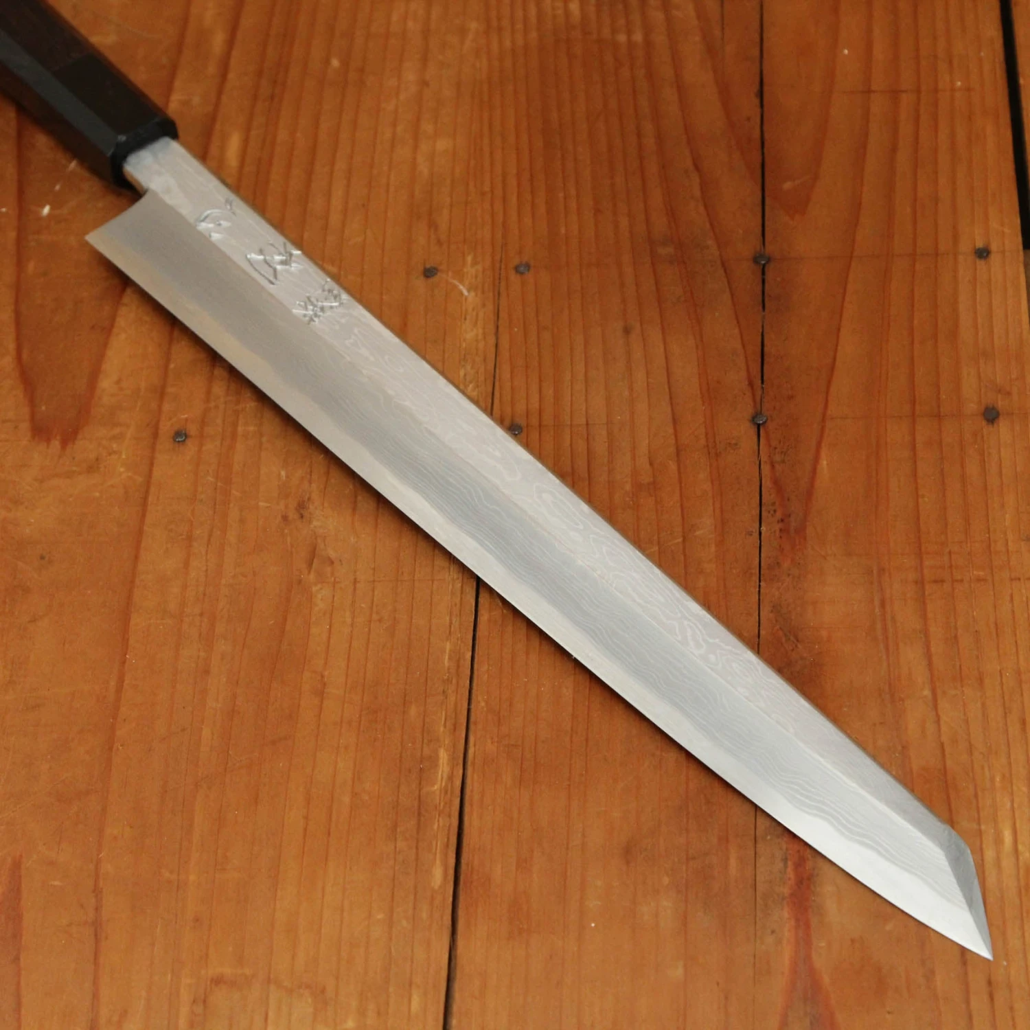 Hatsukokuro Nakagawa 330mm Kiritsuke Yanagi Aogami 1 Damascus Black Buffalo Horn - Image 2