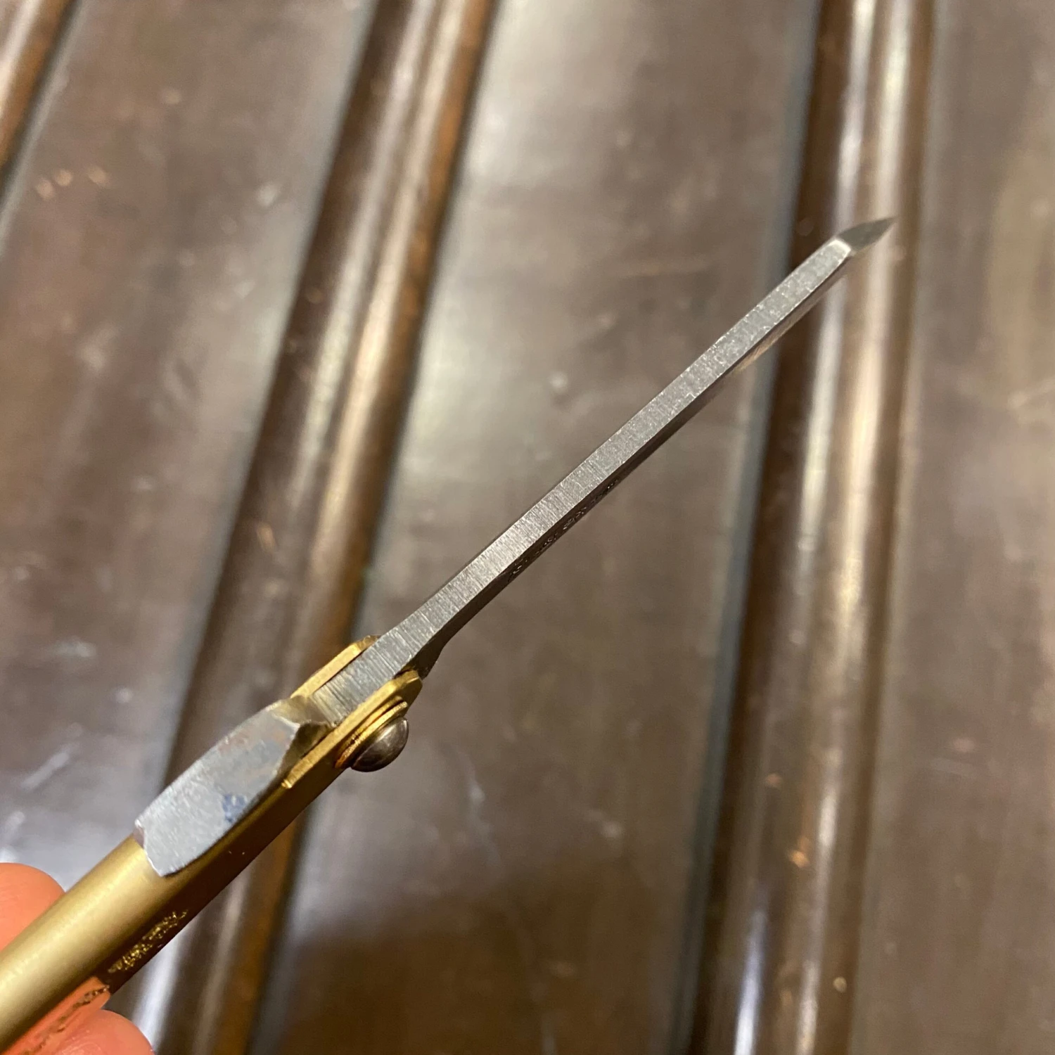 Higonokami 9cm Aogami 2 Steel Folding Knife Medium Brass Handle - Image 3