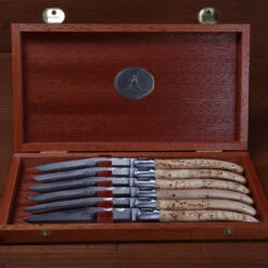 Fontenille Pataud Laguiole Steak Knife Set Of 6 Curly Birch