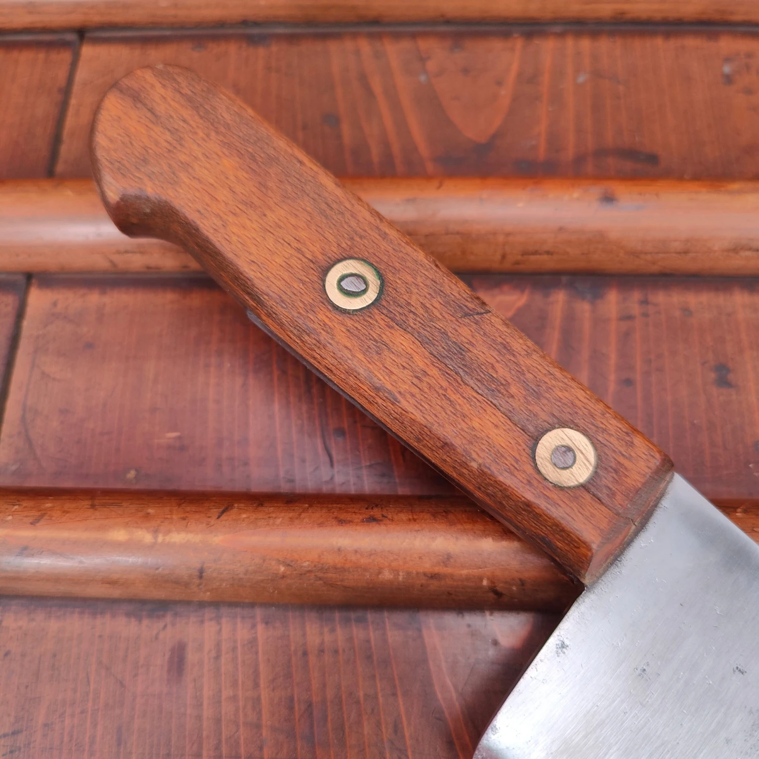 Vintage Bourgade 7" Cleaver Carbon Steel Rosette Rivets 1930's-50's? 10oz - Image 3