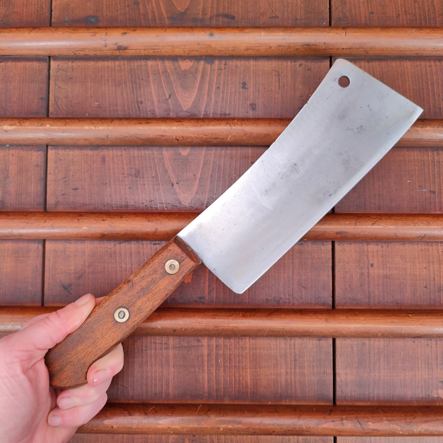 Vintage Bourgade 7" Cleaver Carbon Steel Rosette Rivets 1930's-50's? 10oz - Image 6