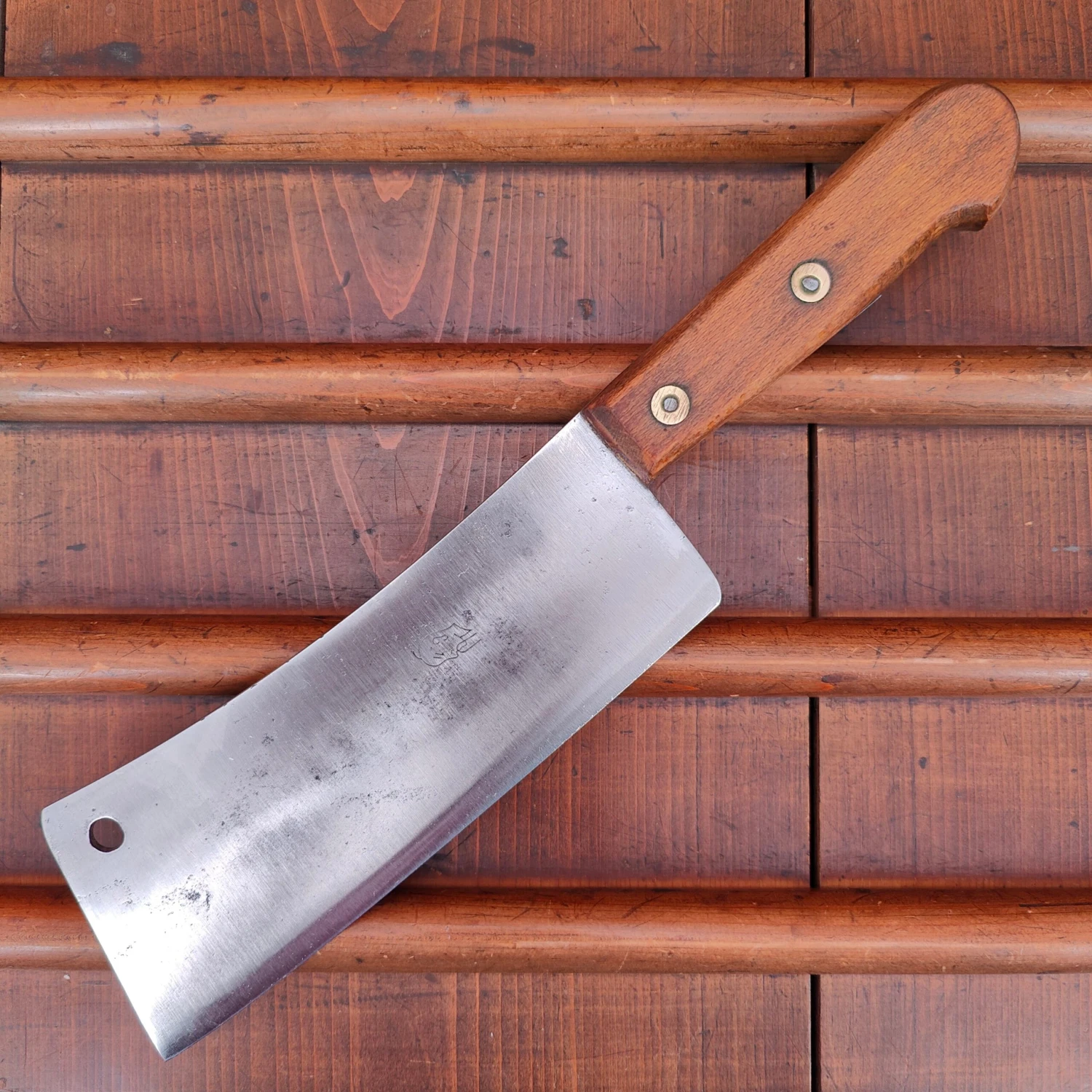 Vintage Bourgade 7" Cleaver Carbon Steel Rosette Rivets 1930's-50's? 10oz - Image 7