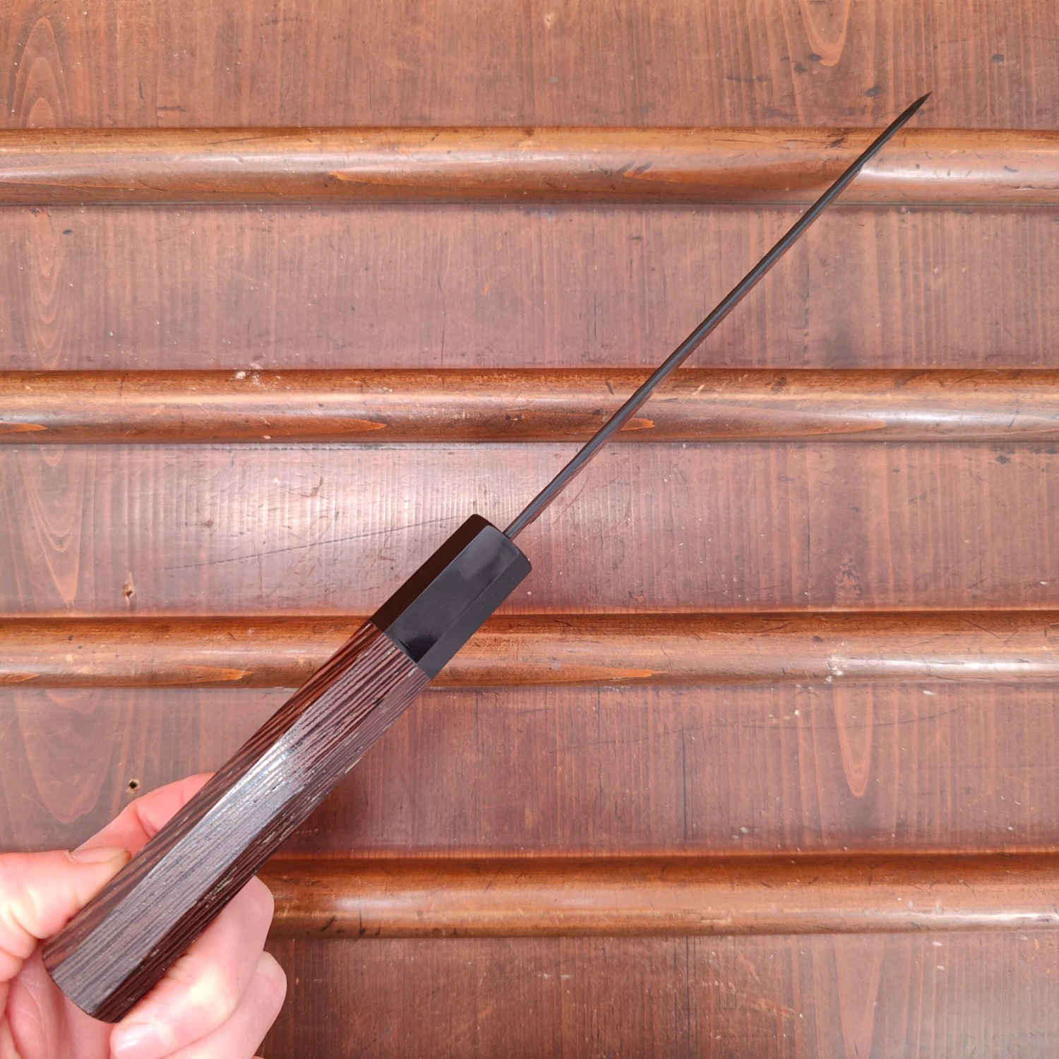 Nigara Hamono 180mm Santoku SG2 Kurouchi Tsuchime Wenge - Image 4