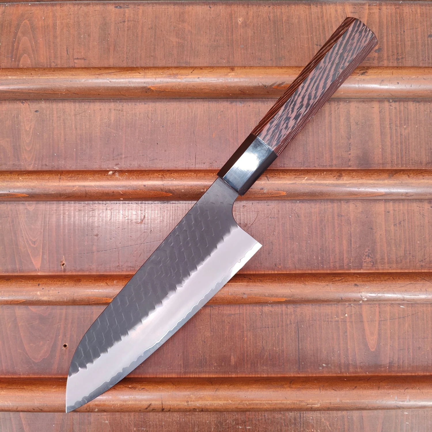 Nigara Hamono 180mm Santoku SG2 Kurouchi Tsuchime Wenge - Image 8