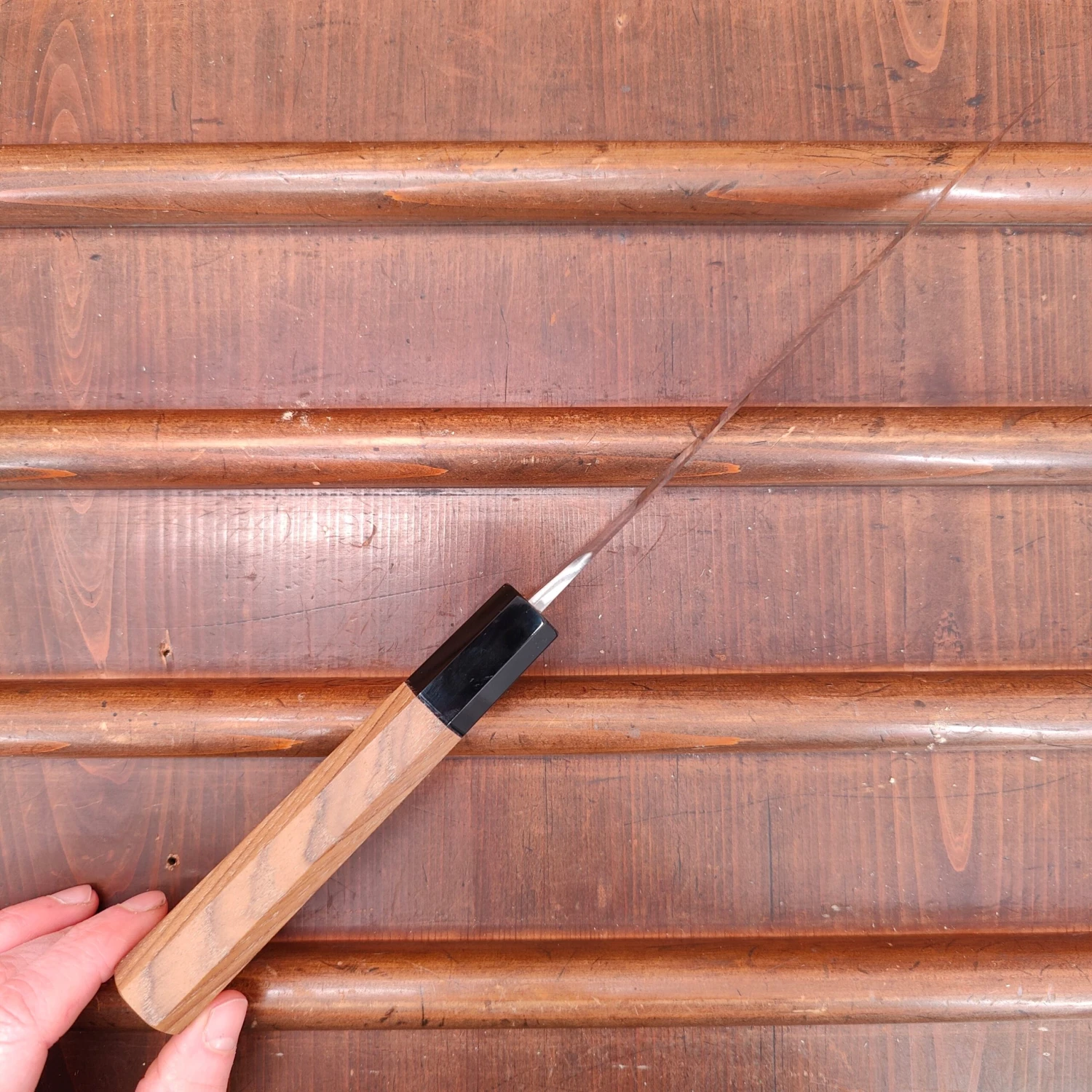 Yoshikane Hamono 165mm Santoku Shirogami 2 Nashiji Teak Handle - Image 5