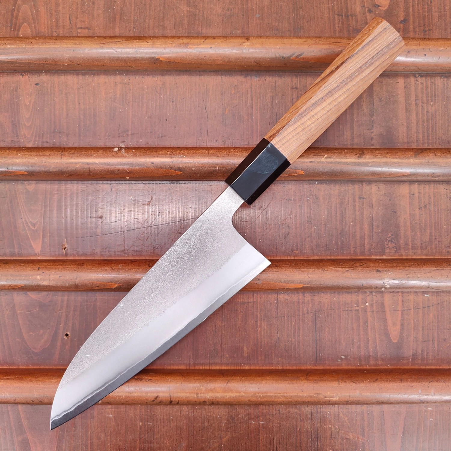 Yoshikane Hamono 165mm Santoku Shirogami 2 Nashiji Teak Handle - Image 8