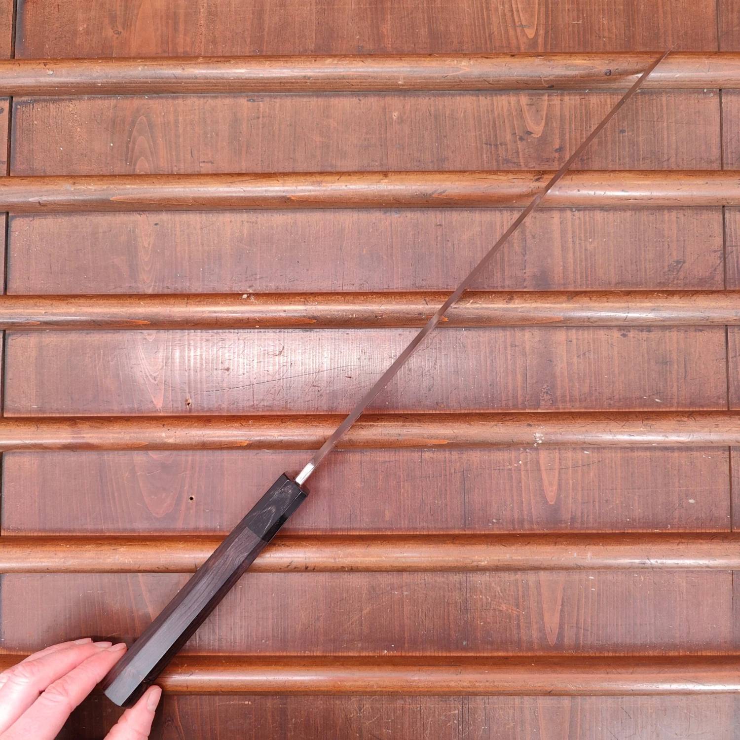 Hatsukokoro Nakagawa 330mm Sakimaru Yanagi Aogami 1 Damascus Ebony Buffalo Horn - Image 5