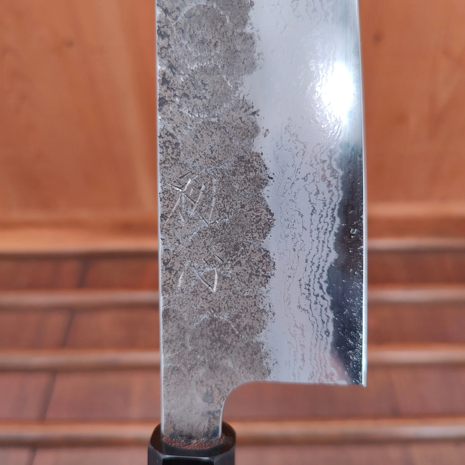 Hatsukokoro Inazuma 180mm Bunka Aogami Super Damascus Kurouchi Tsuchime Wenge Handle - Image 6