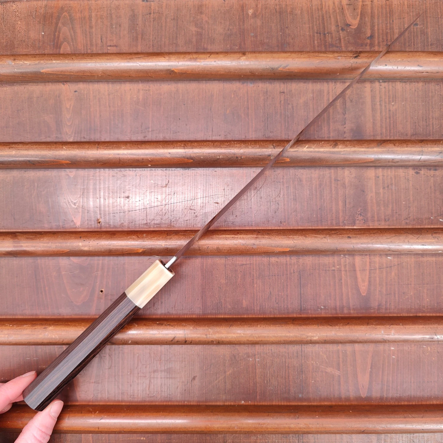 Yoshikazu Tanaka 270mm Kiritsuke Sujihiki Shirogami 1 Damascus Ebony - Image 5