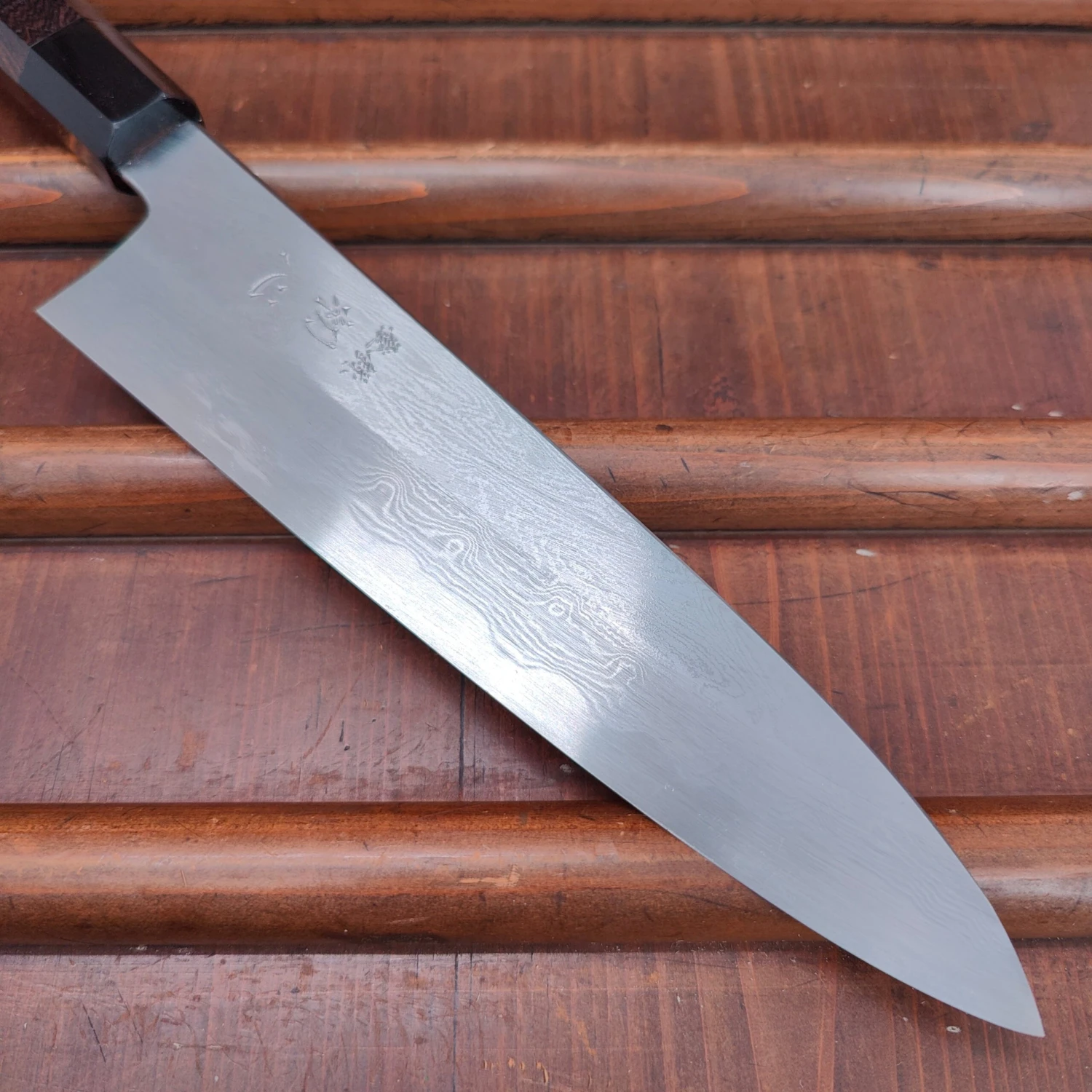 Hatsukokuro Nakagawa 210mm Gyuto Aogami 1 Damascus Ebony Handle - Image 2
