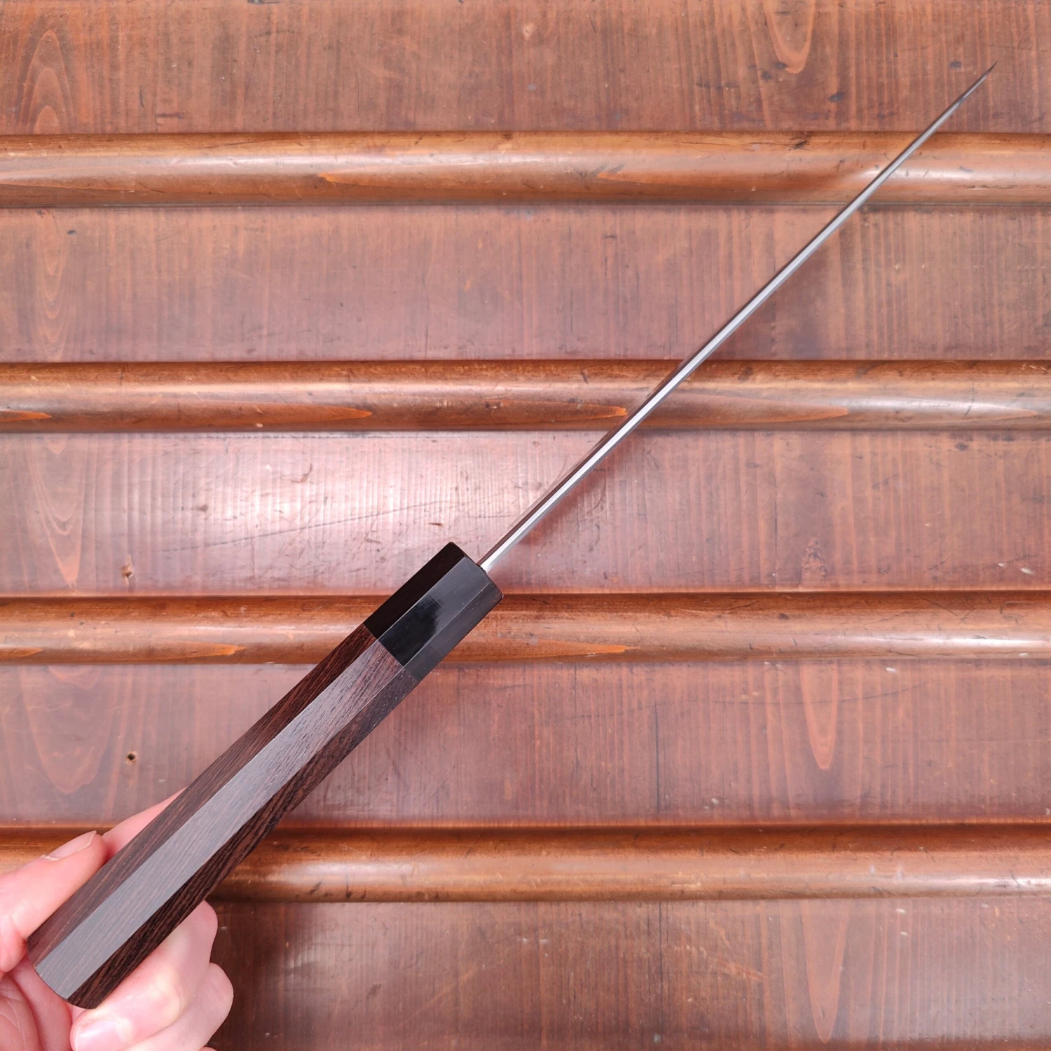 Hatsukokuro Nakagawa 210mm Gyuto Aogami 1 Damascus Ebony Handle - Image 4