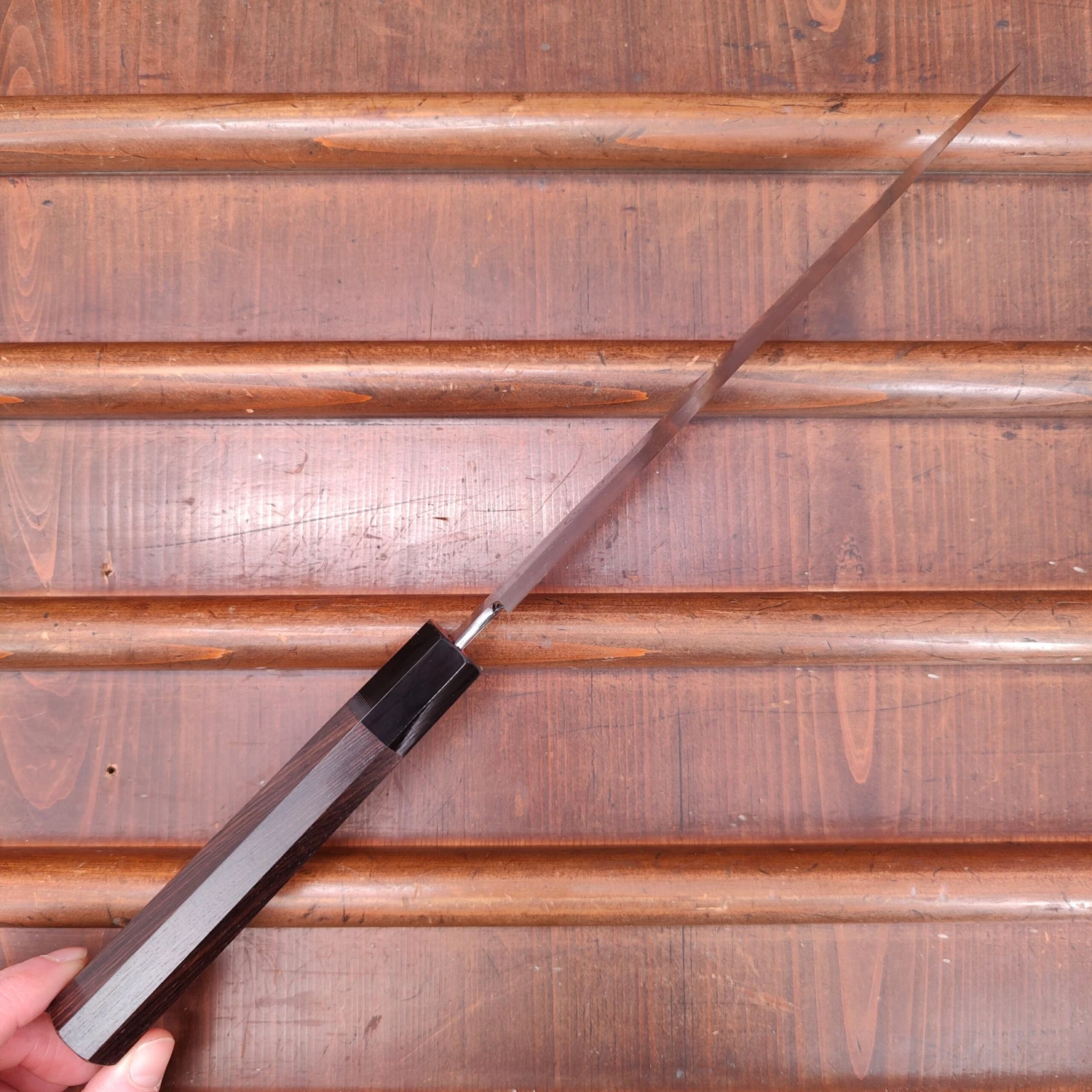 Hatsukokuro Nakagawa 210mm Gyuto Aogami 1 Damascus Ebony Handle - Image 5