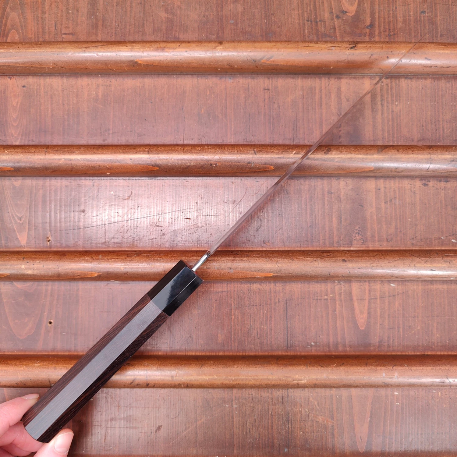 Hatsukokuro Nakagawa 210mm Gyuto Aogami 1 Damascus Ebony Handle - Image 6