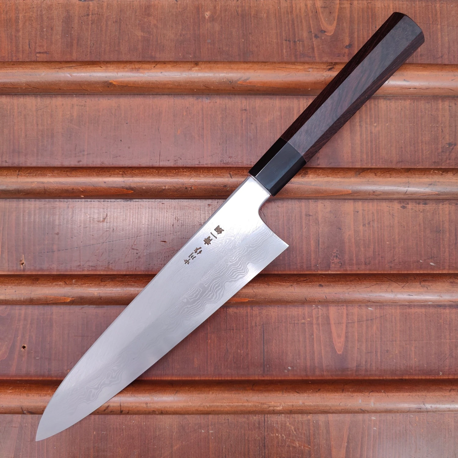 Hatsukokuro Nakagawa 210mm Gyuto Aogami 1 Damascus Ebony Handle - Image 9