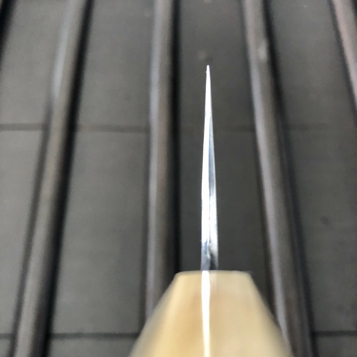 Hitohira Togashi 240mm Gyuto Stainless Clad Aogami 1 Macasser Ebony & Blonde Horn With Saya - Image 7