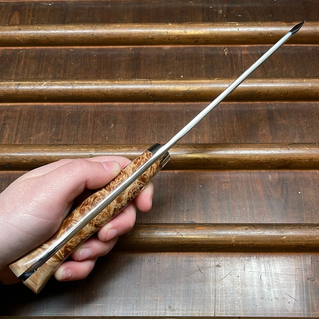 Nigara Hamono SG2 150mm Honesuki Kaku Kurouchi Tsuchime Stabilized Maple Burl Western Handle - Image 6