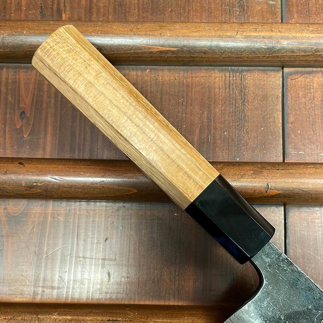 Kumokage 180mm Santoku Aogami 2 Kurouchi Carbon Damascus Oct Teak Horn - Image 2