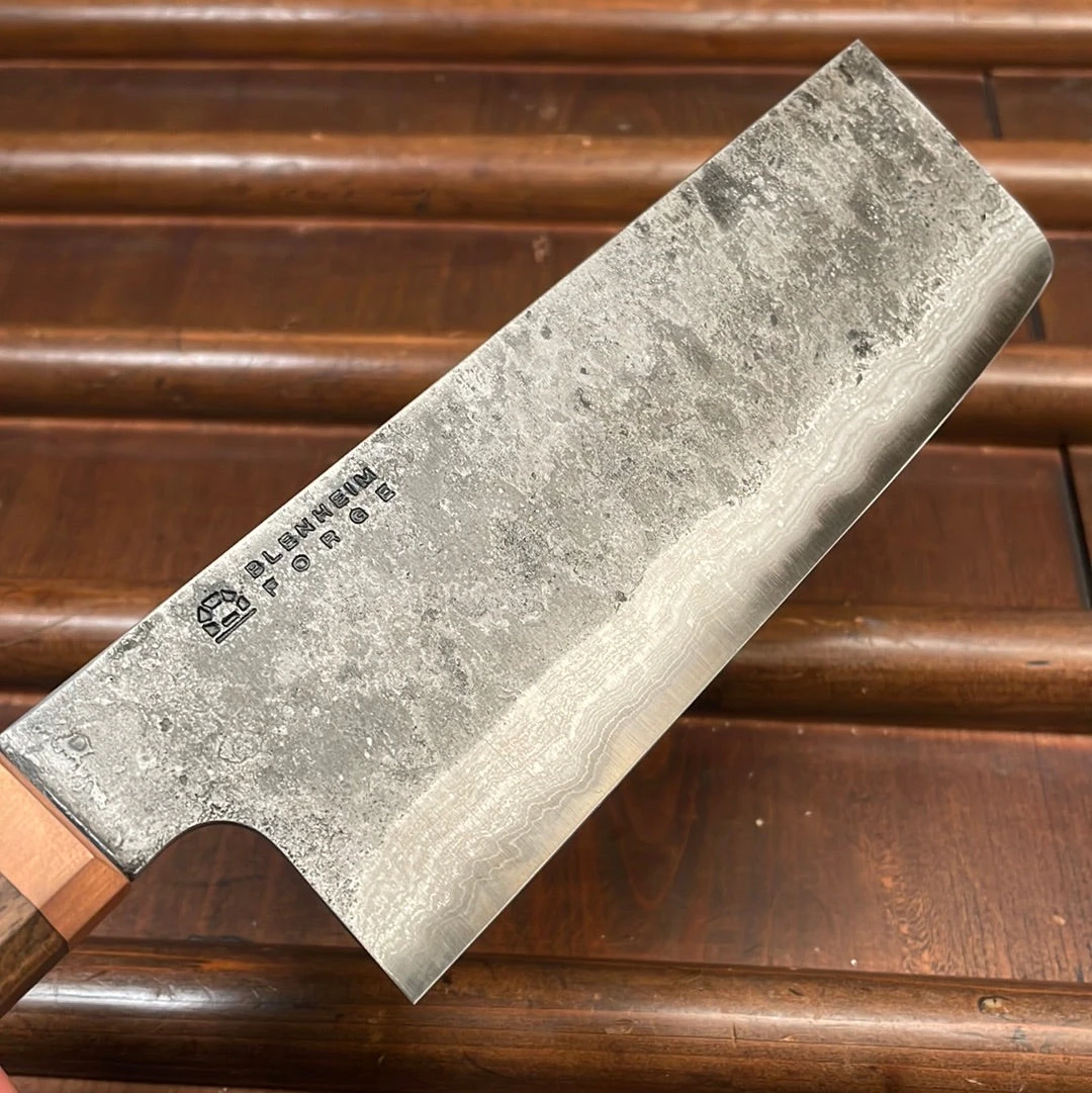 Blenheim Forge 150mm Nakiri Iron Clad Aogami Super Walnut & Brass - Image 3