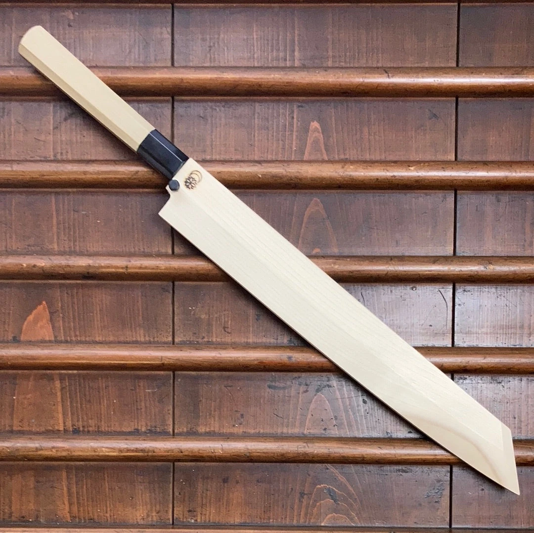 Sakai Kikumori Kikuzuki Uzu 300mm Kiritsuke Yanagi Aogami 1 With Saya - Image 3