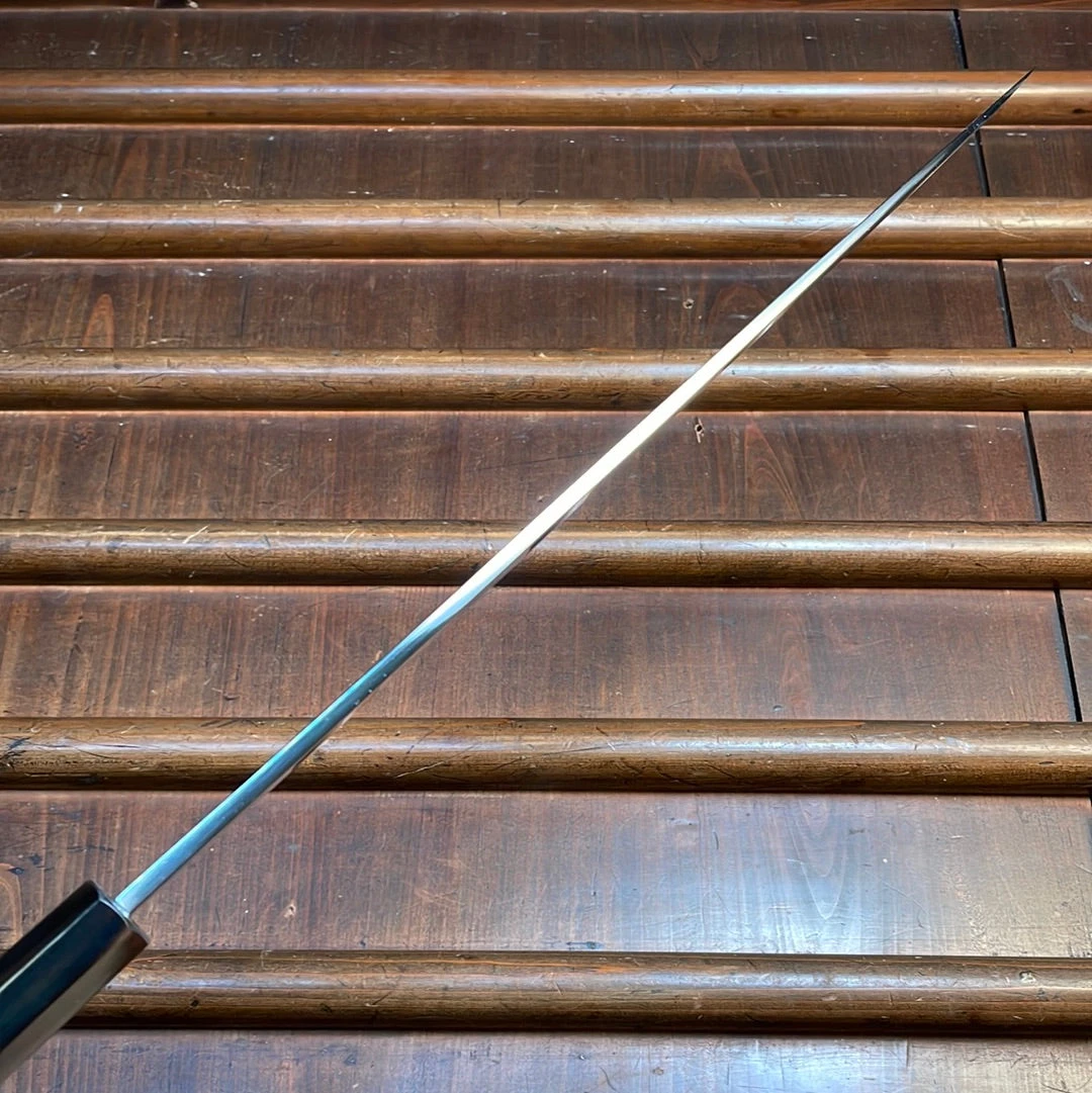 Hitohira Togashi 300mm Yanagi Shirogami 1 Mizu Honyaki Finish Tahei Ebony Horn W/ Saya - Image 8