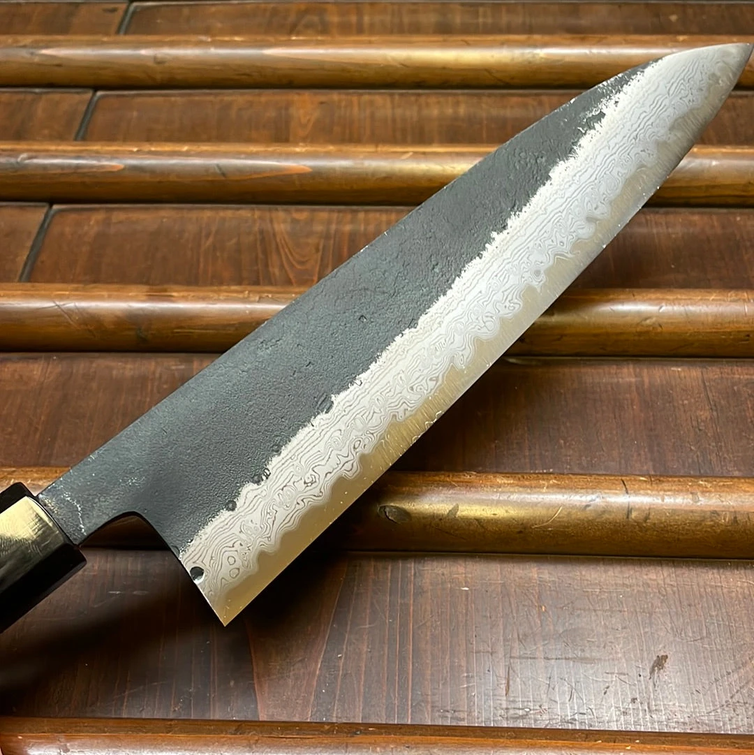 Hatsukokoro Shinkiro 210mm Gyuto Aogami Super Nihei Damascus Kurouchi Wenge - Image 3