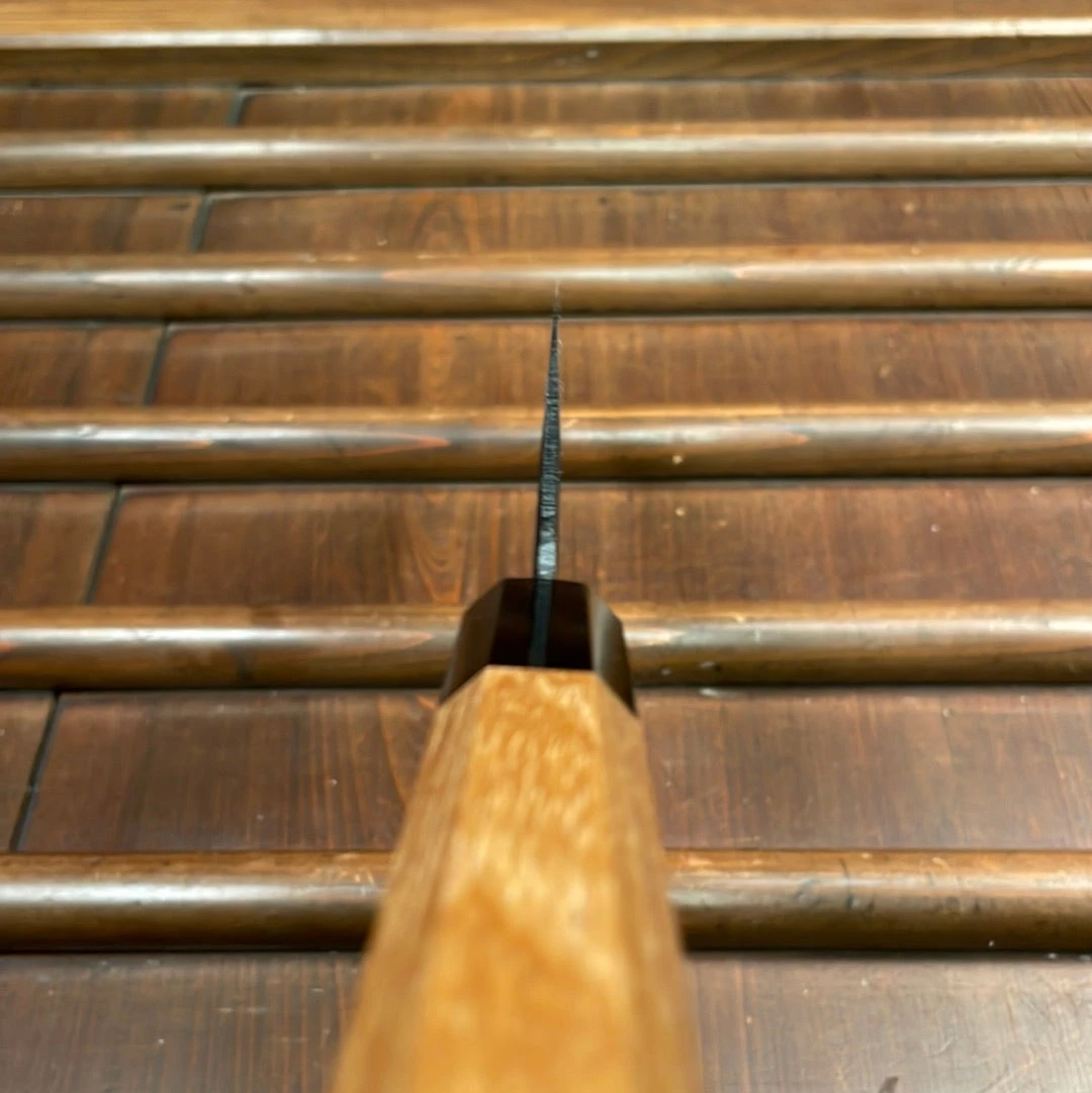 Kumokage 210mm Gyuto Aogami 2 Kurouchi Carbon Damascus Oct Teak Horn - Image 7