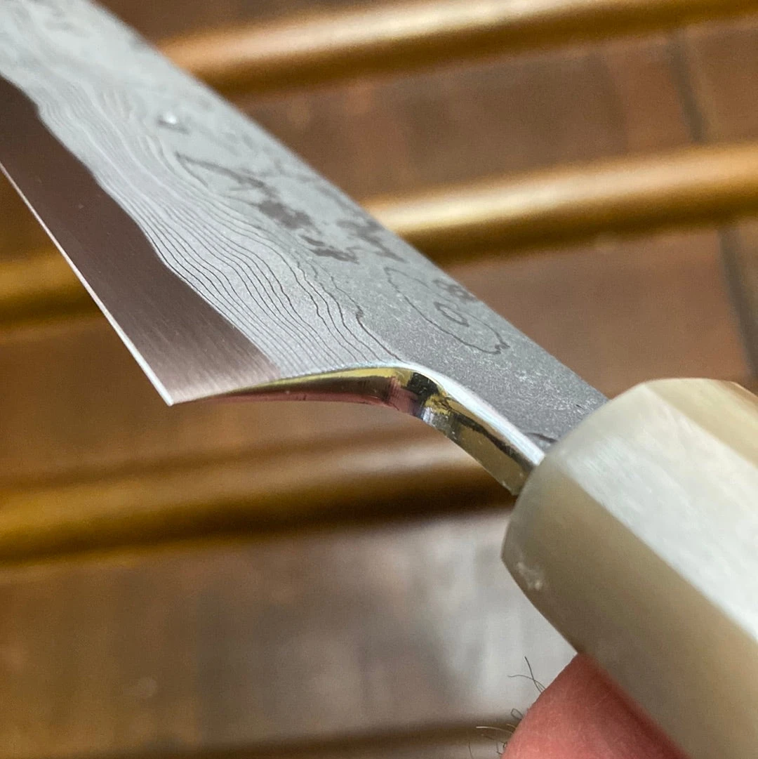 Hitohira Tanaka Manzo 300mm LEFTY Kiritsuke Yanagi Aogami 1 Damascus Ebony W/ Saya - Image 8