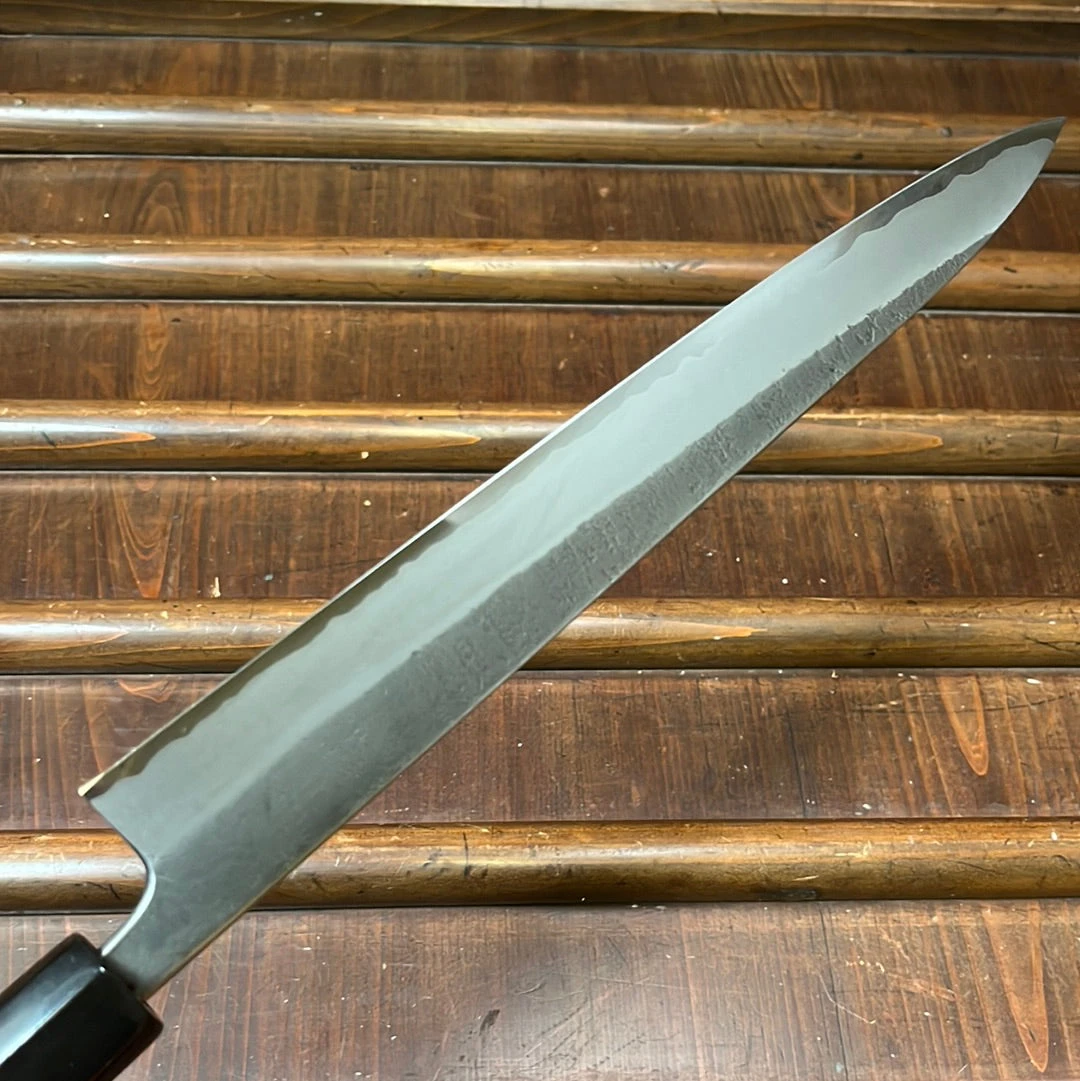 Wakui 240mm Sujihiki Stainless Clad Aogami 2 Nashiji Warikomi Chestnut - Image 5