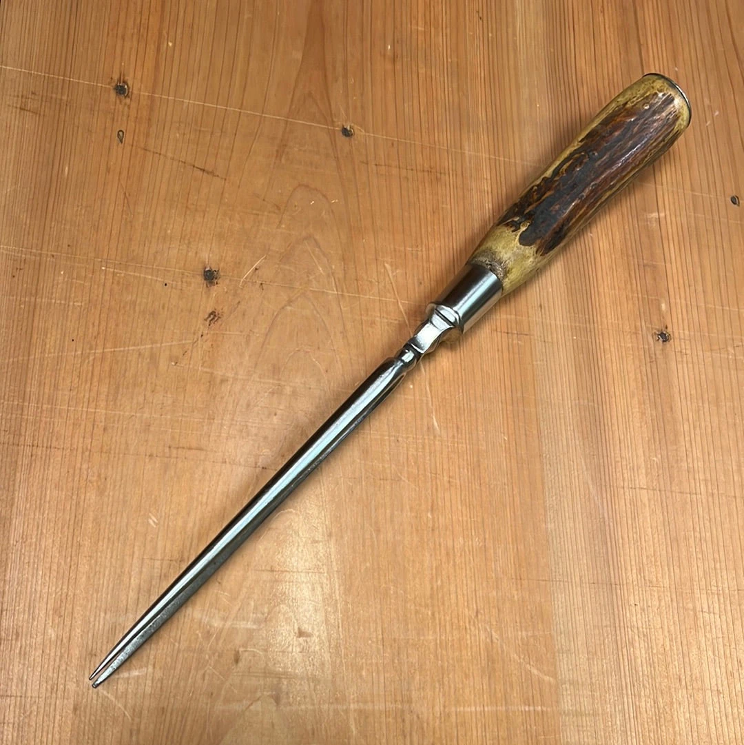 Vintage Handforged 5.5" Bayonet Carving Fork Stag Handle Gothic Style - Image 3