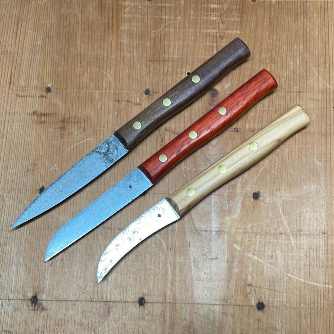 Friedr Herder Set Of 3 Paring Carbon Birdsbeak Sheepsfoot Spear Padouk Olive Walnut - Image 2