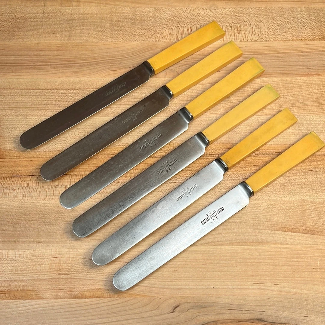 Vintage Joseph Rodgers & Sons Set Of 6 Dinner Knives Carbon Steel Edwardian ~1901-1910