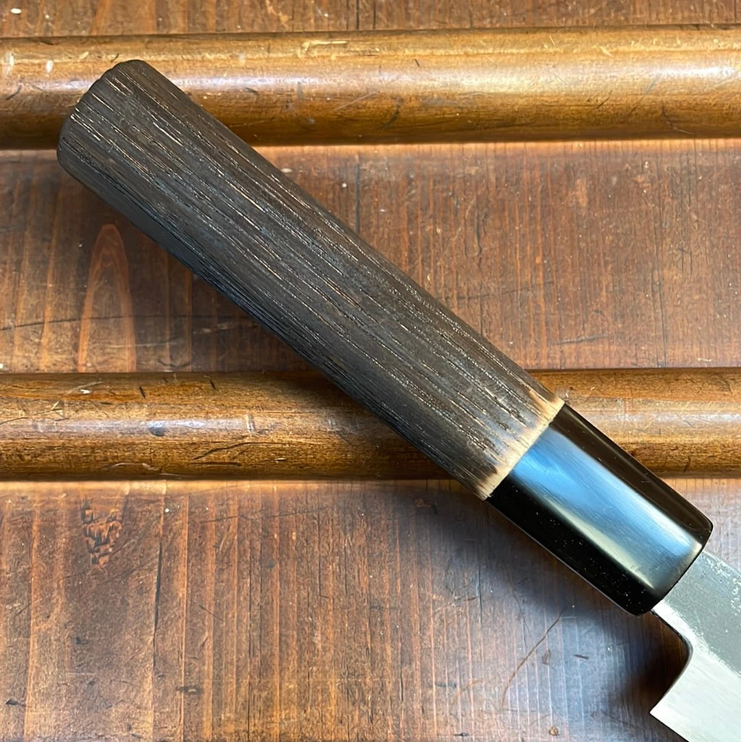 Sakai Kikumori Nakagawa 135mm Petty Aogami 1 Kurouchi Burnt Chestnut W/ Saya - Image 3