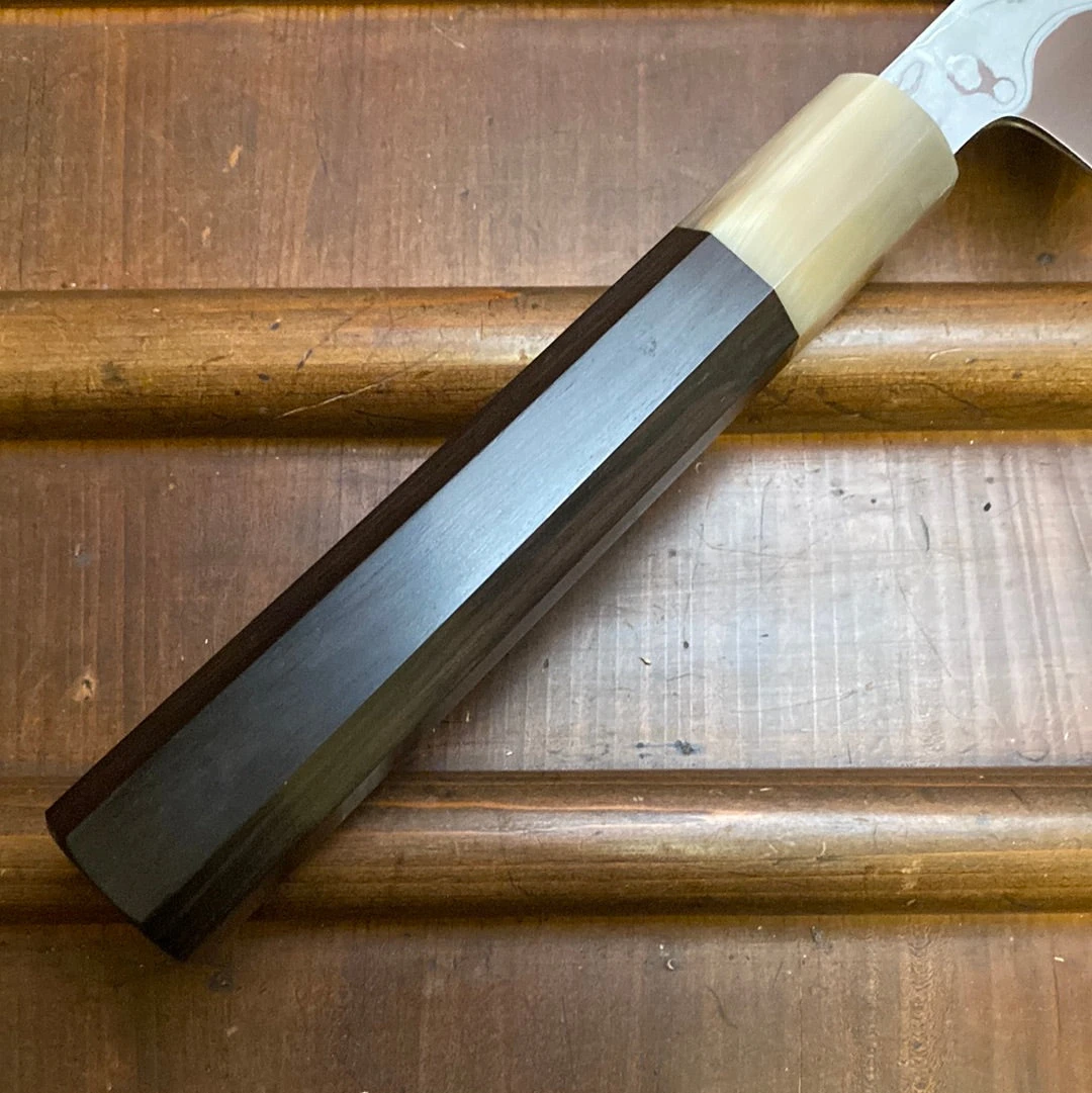 Hitohira Tanaka Manzo 300mm LEFTY Kiritsuke Yanagi Aogami 1 Damascus Ebony W/ Saya - Image 10