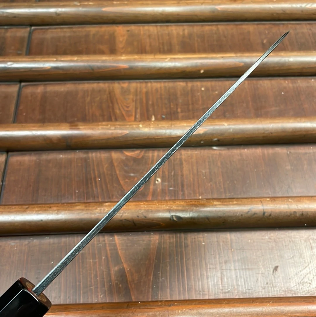 Kumokage 180mm Santoku Aogami 2 Kurouchi Carbon Damascus Oct Teak Horn - Image 6