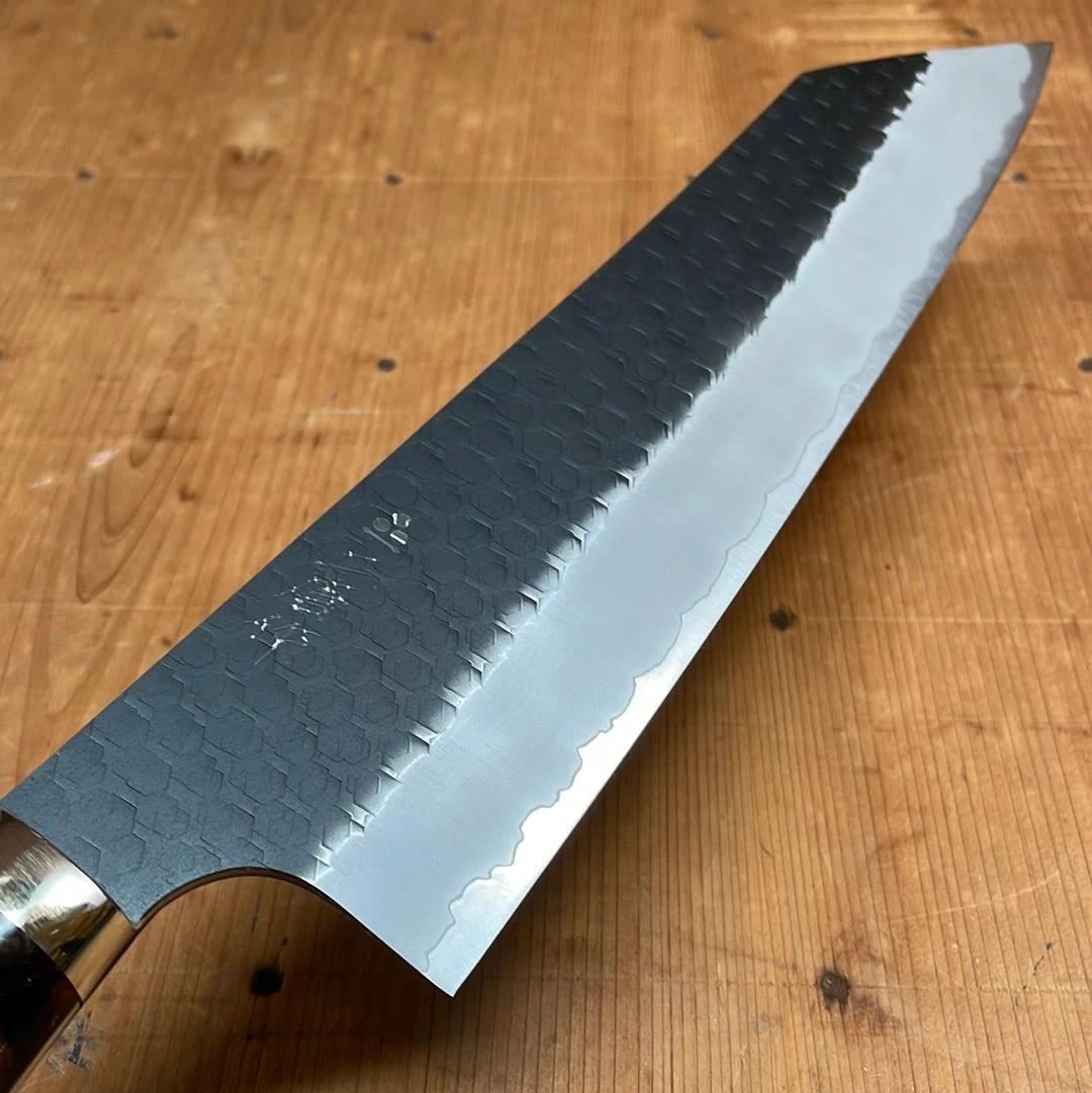 Nigara Hamono 240mm Kiritsuke Gyuto SG2 Kurouchi Tsuchime Stabilized Maple Burl W/ Acrylic Western Handle - Image 3