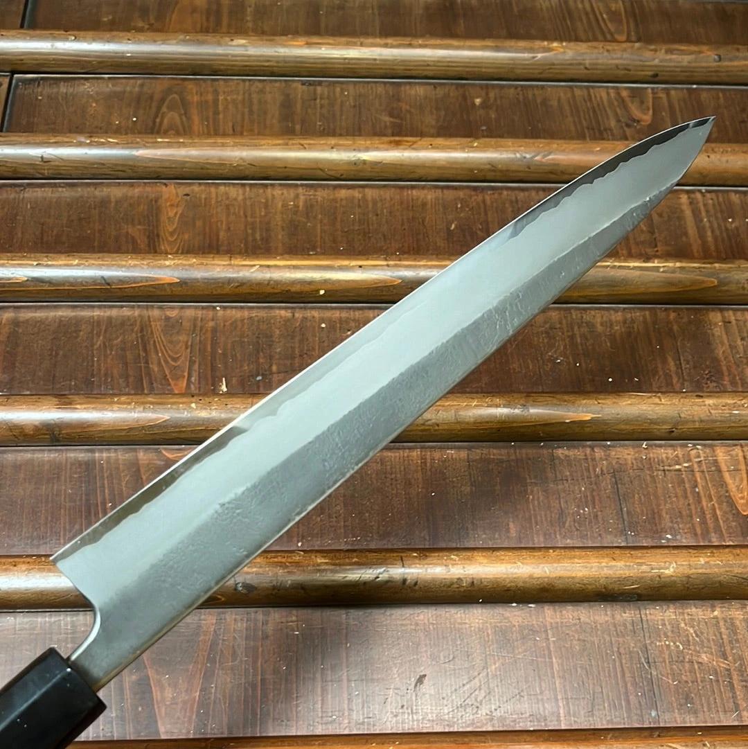 Wakui 270mm Sujihiki Stainless Clad Aogami 2 Nashiji Warikomi Chestnut - Image 5