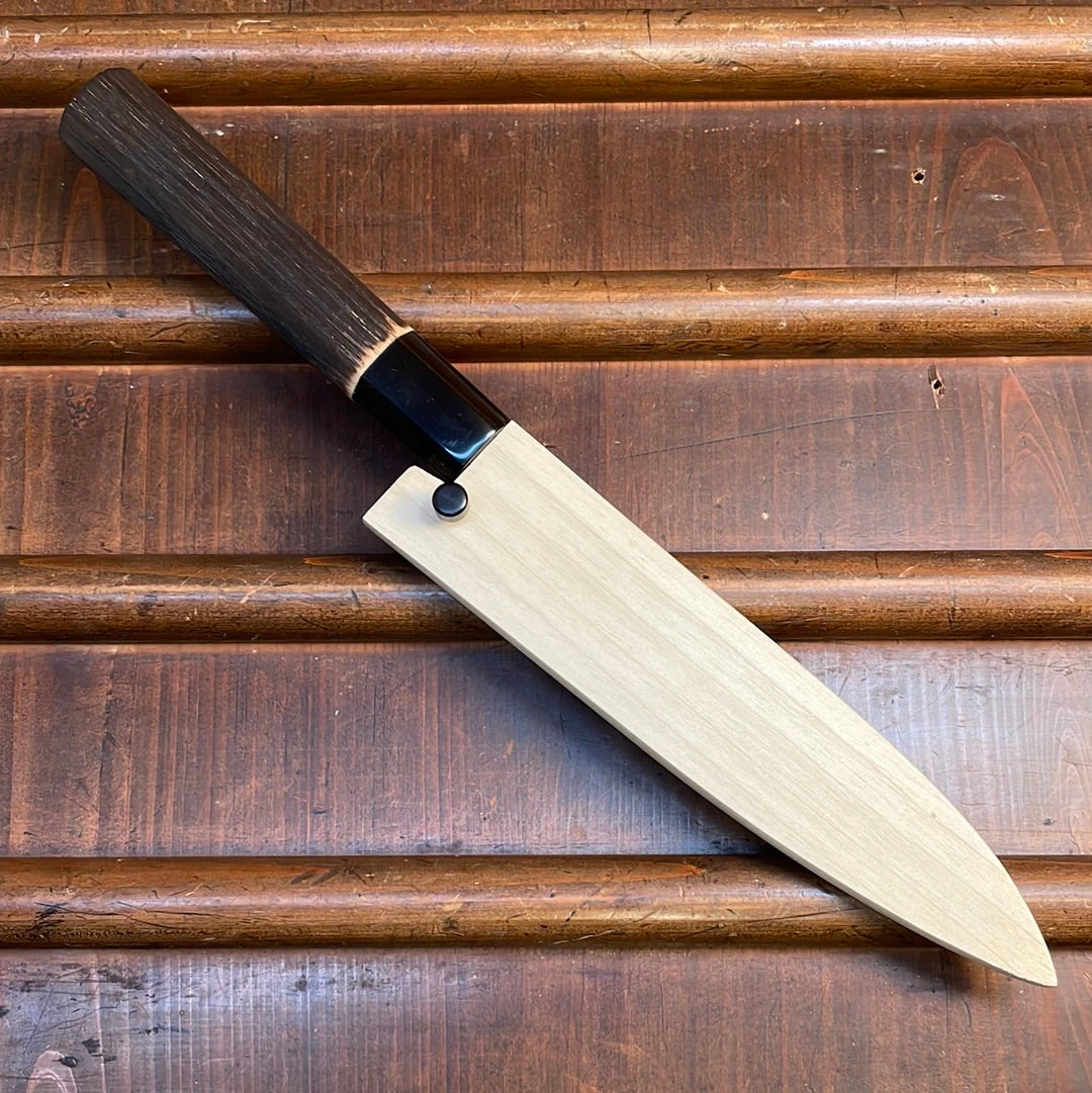 Sakai Kikumori Nakagawa 135mm Petty Aogami 1 Kurouchi Burnt Chestnut W/ Saya - Image 2