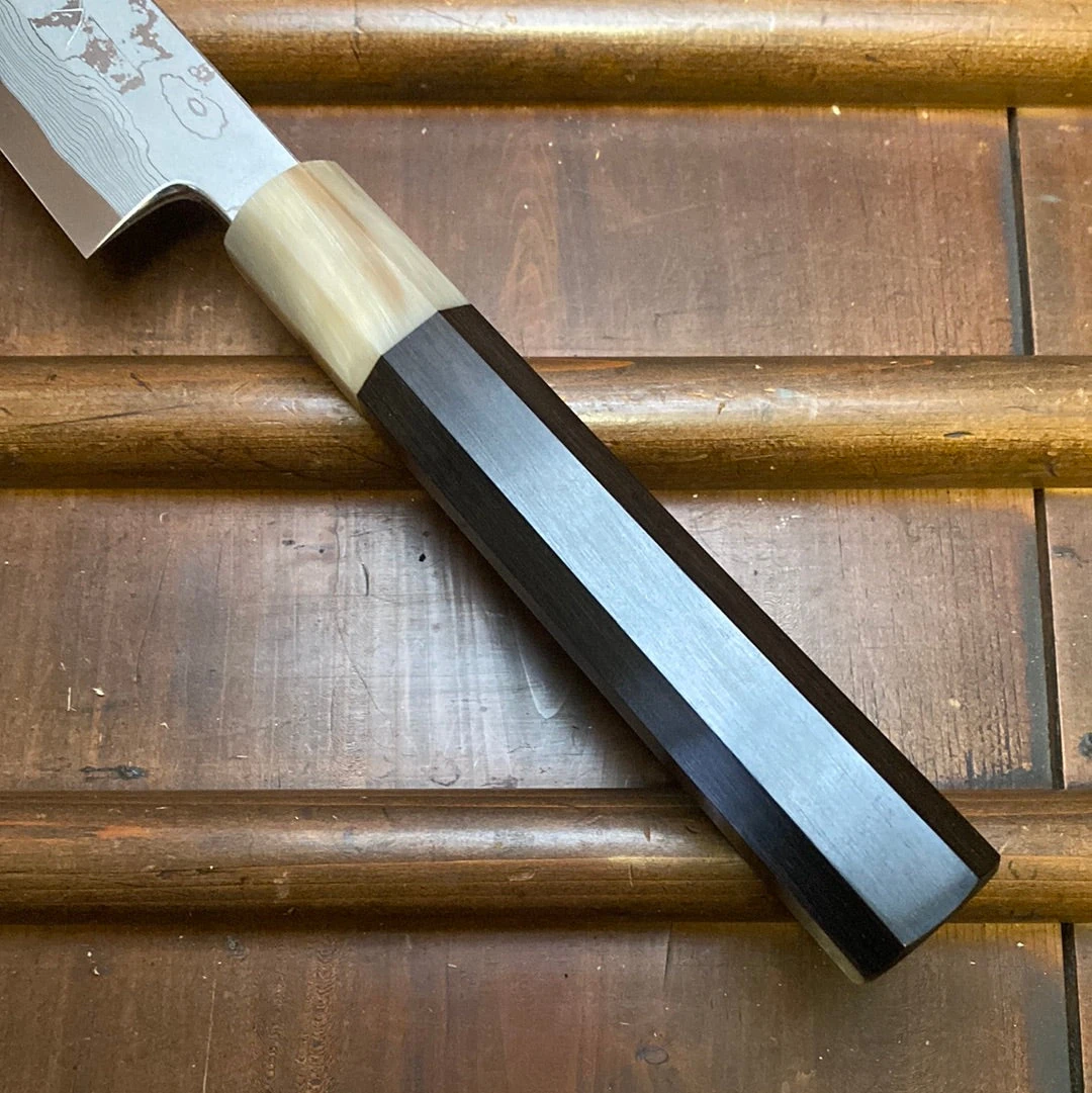 Hitohira Tanaka Manzo 300mm LEFTY Kiritsuke Yanagi Aogami 1 Damascus Ebony W/ Saya - Image 9