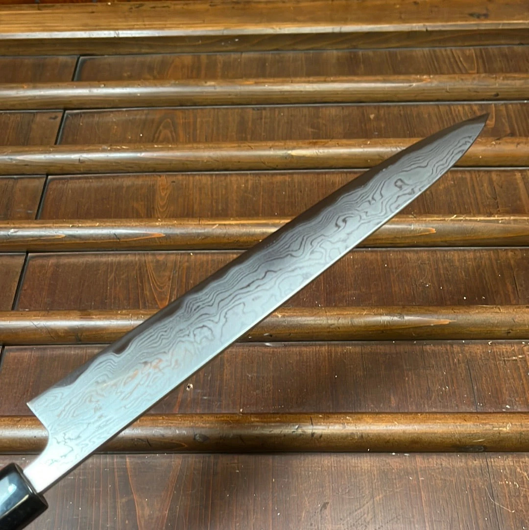 Wakui 240mm Sujihiki Shirogami 2 Suminagashi Chestnut - Image 5