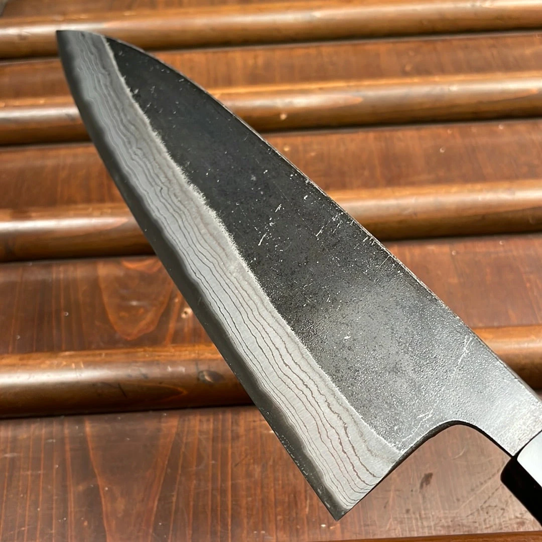 Kumokage 210mm Gyuto Aogami 2 Kurouchi Carbon Damascus Oct Teak Horn - Image 4