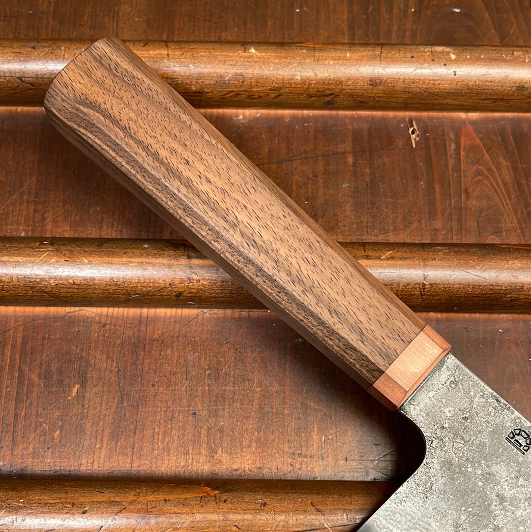 Blenheim Forge 150mm Nakiri Iron Clad Aogami Super Walnut & Brass - Image 2