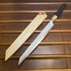 Hitohira Tanaka Manzo 300mm LEFTY Kiritsuke Yanagi Aogami 1 Damascus Ebony W/ Saya